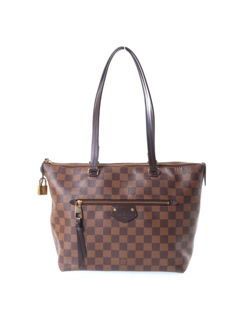 Louis Vuitton Damier Iena PM Tote Bag Brown Leather Gold